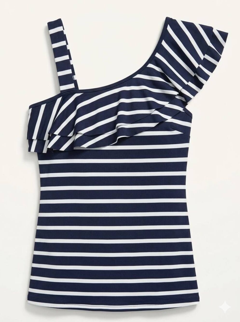 🔺️Blue & White Nautical Stripe Ruffled One Shoulder Sleeveless Top Small